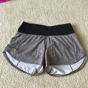 Lululemon Speed Up shorts 2.5 in. Color is Heather Lux Multi Black.